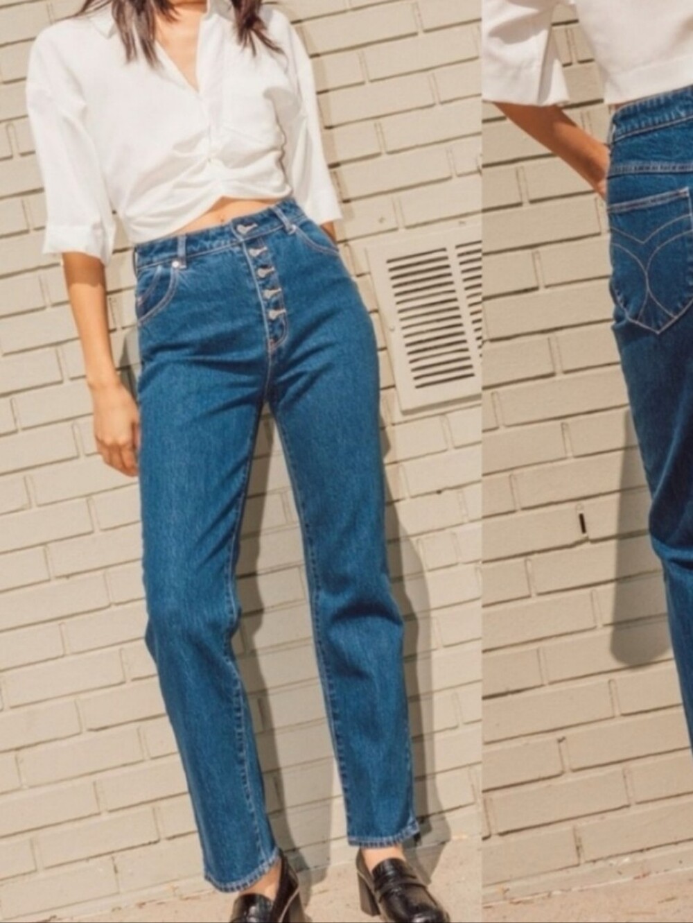 Rollas High Rise Straight Button Fly Jeans Size 26 Medium Wash